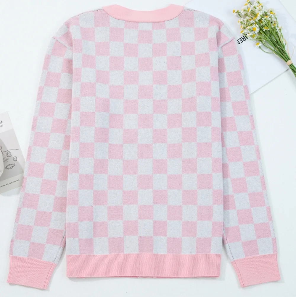Merry Check Cardigan - Pink